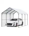 Front. VEVOR - Heavy Duty Metal Carport, 10' x 15' Outdoor Carport with Galvanized Steel Frame & Roof, Car Tent Garage Shade - Gray.