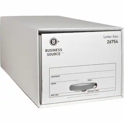 Letter Size 26754
BUSINESS SOURCE™
CONTENTS
FROM
THRU
DESTROY DATE
BOX NO.
Manufactured in the U.S.A. for S.P. Richards Co., Atlanta, GA