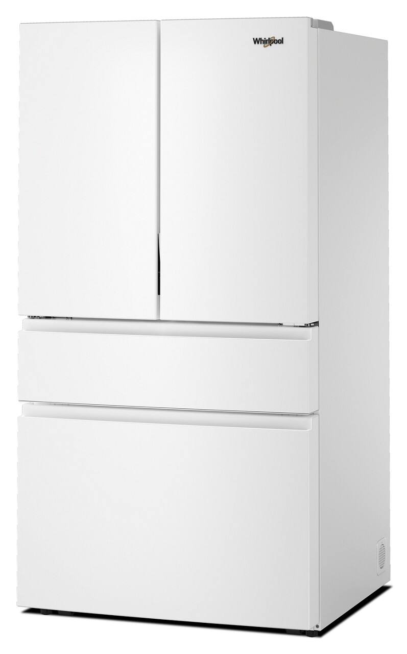 Left. Whirlpool - 30 Cu. Ft. Family-Sized Capacity French Door Refrigerator with Flexible Temperature Drawer - White.