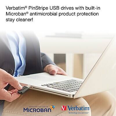 Verbatim® PinStripe USB drives with built-in Microban® antimicrobial product protection stay cleaner!

Verbatim Technology you can trust!