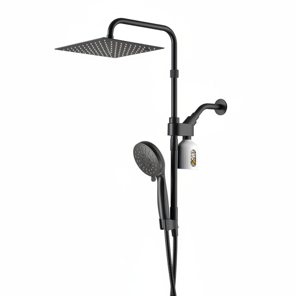 Alt View 2. Dazzed Corner - 10" High Pressure Rain Shower & Handheld Combo,Filtered - Black.