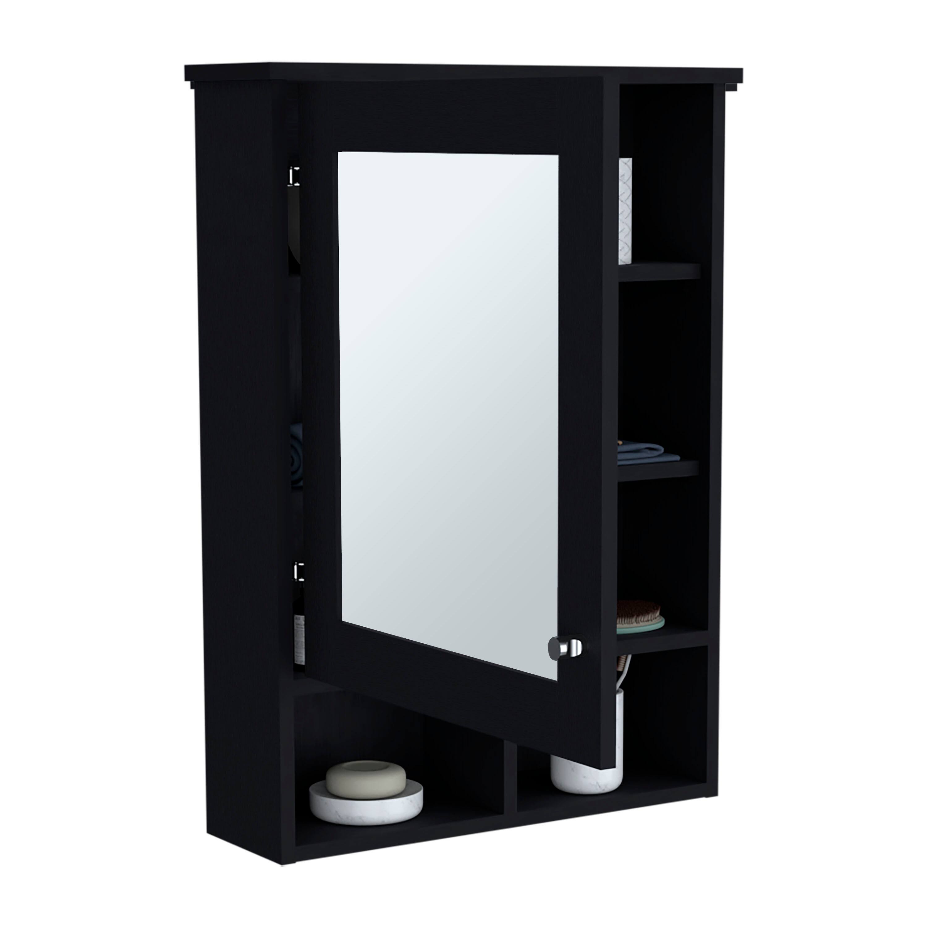 Alt View 2. TuHome - Vina Medicine Cabinet with Mirror, 3 Concealed Shelves, 2 Open Shelves, Tall Bathroom Storage Organizer - Black Wengue.