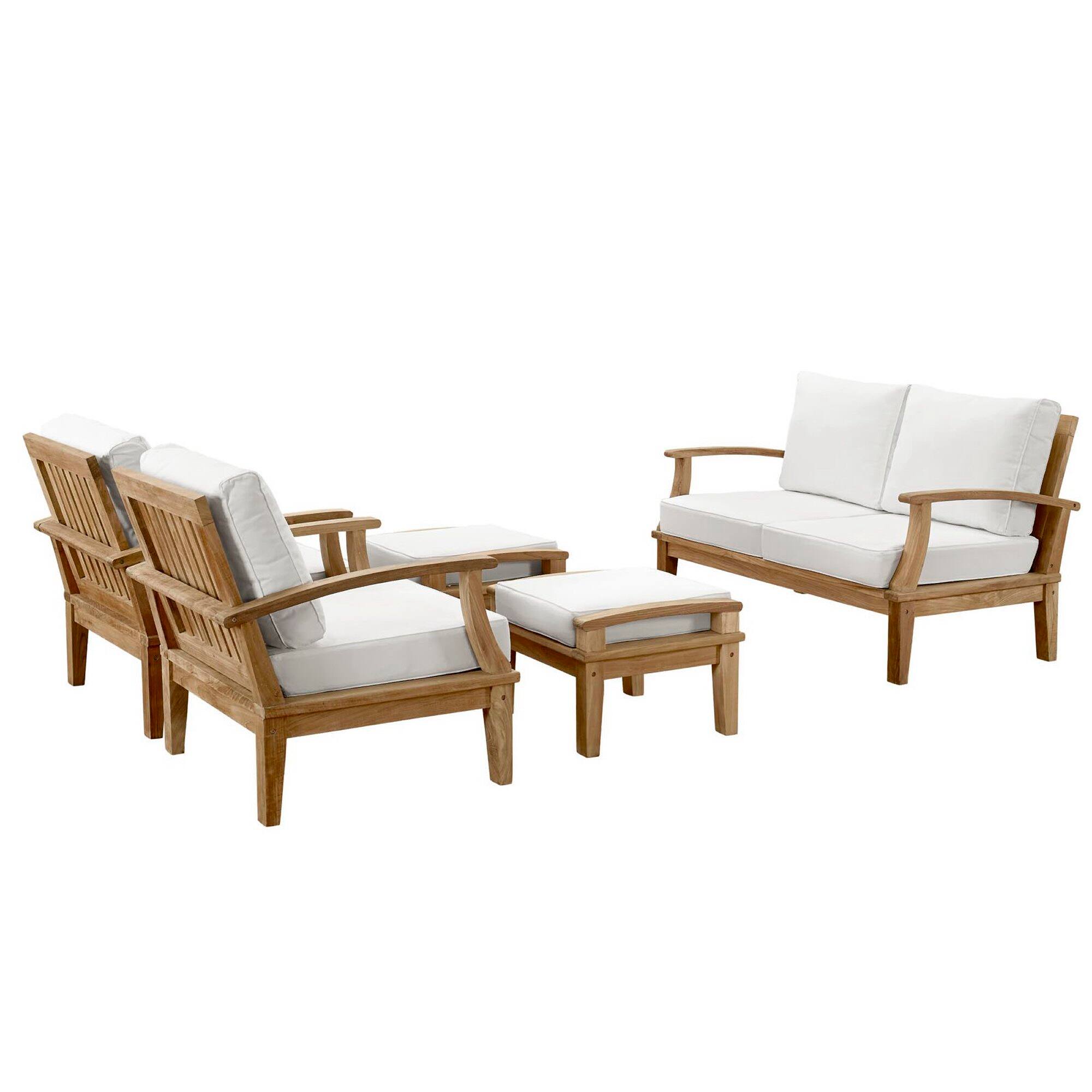 Left. Modway - Marina 5 Piece Outdoor Patio Teak Set by Modway - Natural White.