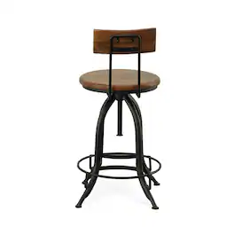 Carolina Chair & Table - Ryder Adjustable Barstool with Back - Chestnut Seat - Black Base - Chestnut, Black