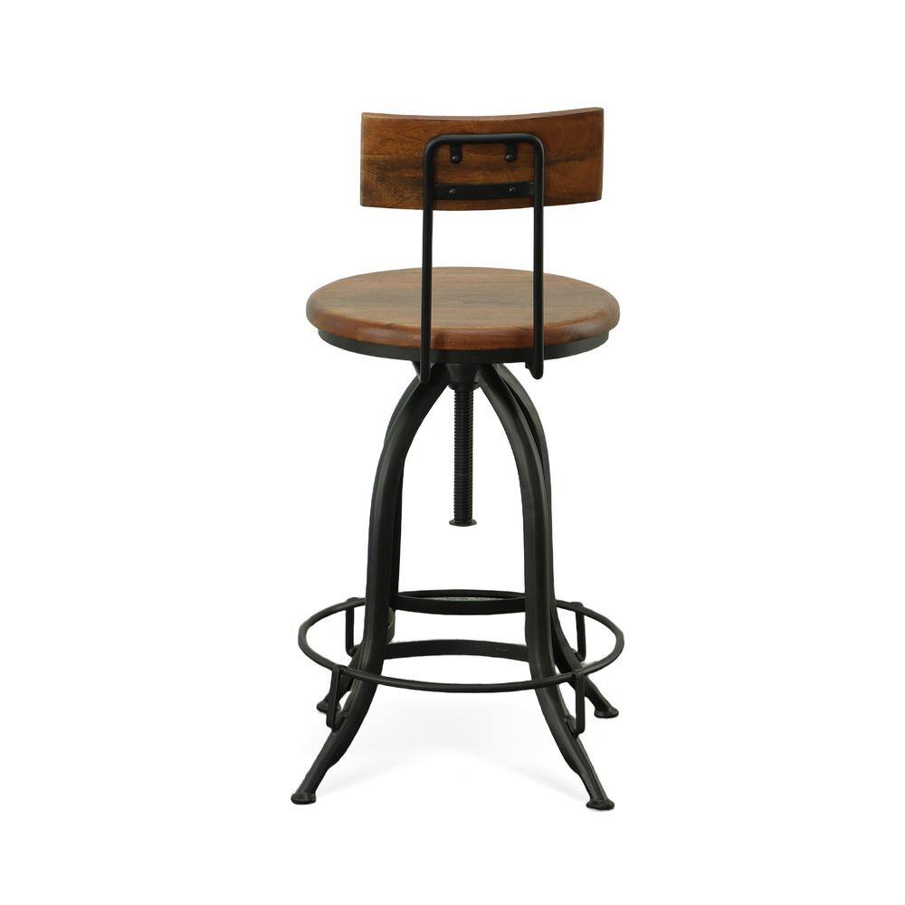 Front. Carolina Chair & Table - Ryder Adjustable Barstool with Back - Chestnut Seat - Black Base - Chestnut, Black.
