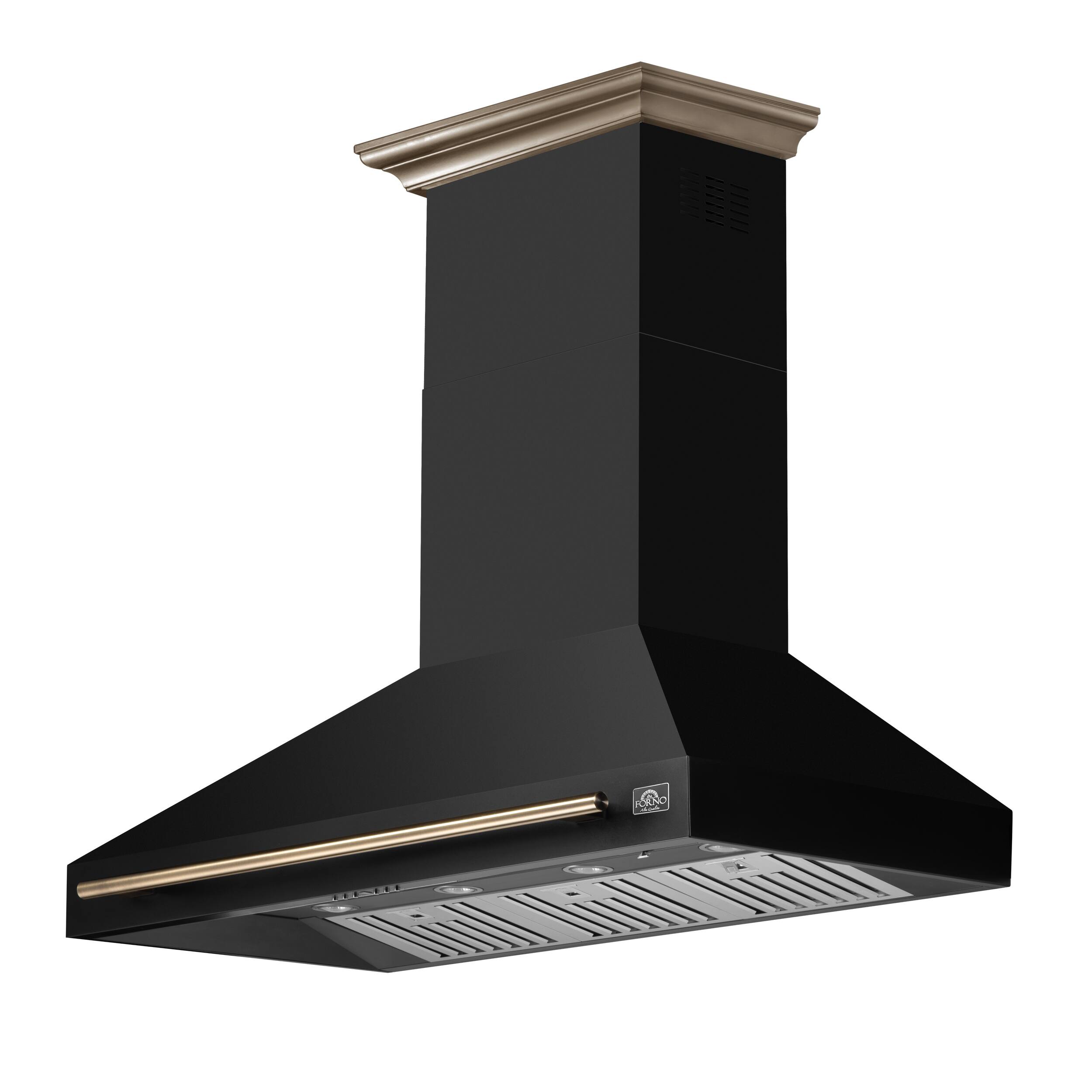 Angle. Forno Appliances - Aria 48 in. Convertible Wall-Mounted Range Hood - Black.