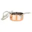 The image features a copper pot with a lid, which is made by the company Viking. The pot is sitting on a white background, making it stand out as the main focus of the image. The lid is also made of copper and is designed to fit perfectly with the pot. The combination of the copper pot and lid creates a visually appealing and functional cooking tool.