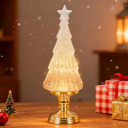 Refined Abode Design - Christmas Tree Snow Globe Lantern Warm Light Timer Water Usb Operated Festival Decorations Gifts Tree - Gold