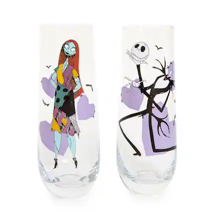 Front. Disney - Disney The Nightmare Before Christmas Jack and Sally Fluted Glassware | Set of 2 - Purple.