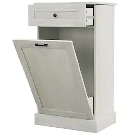 Homcom - Tilt Out Trash Bin Cabinet Free Standing Storage Cabinet with Drawer - Light Gray