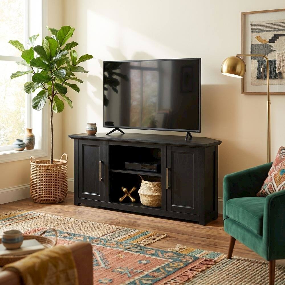 Alt View 2. FurniFact - Corner TV stand for 50+ inch TVs with sturdy construction and sleek design - Brown.