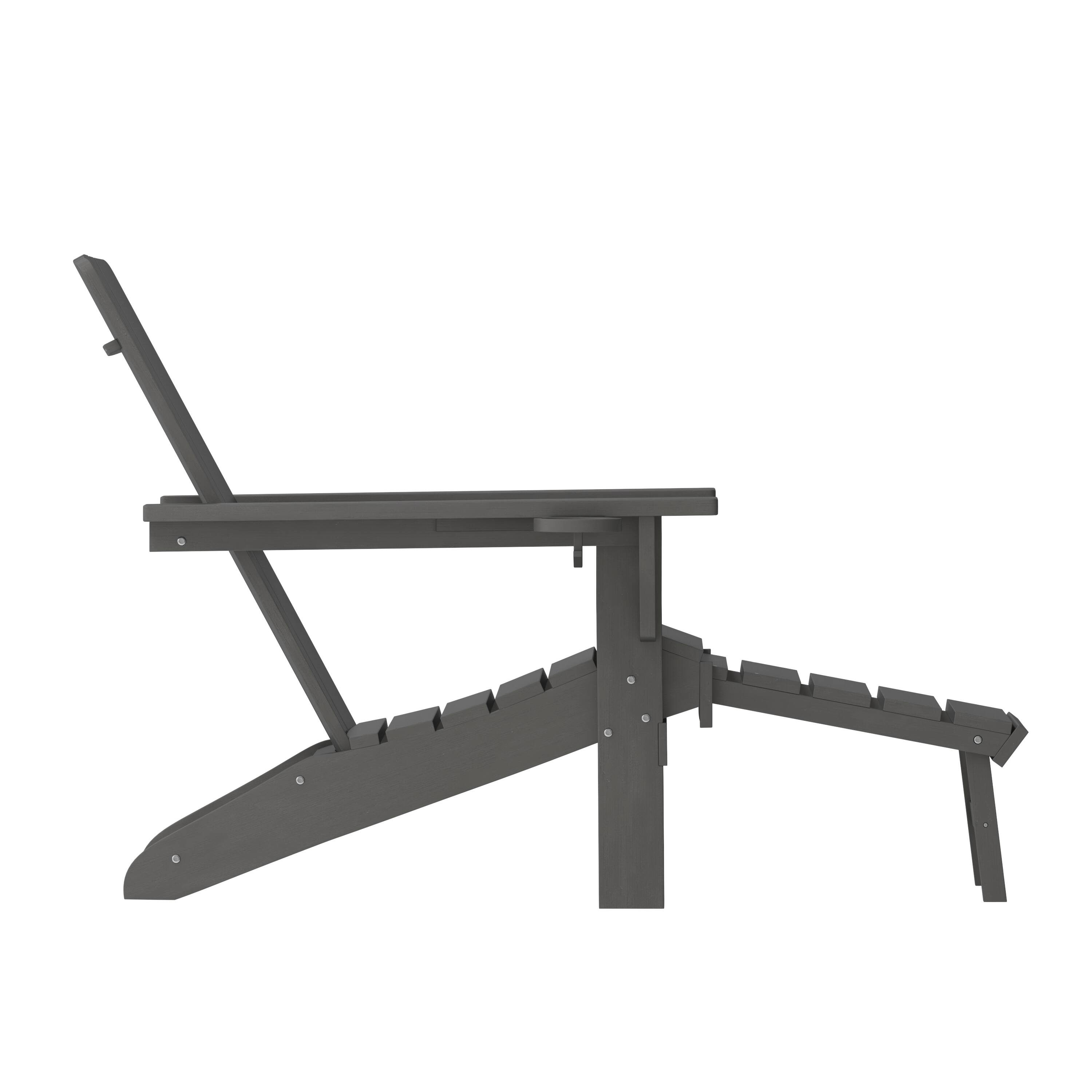 Alt View 9. Emma + Oliver - Haley Set of 2 Adirondack Chairs with Cup Holders and Pull Out Ottoman, All-Weather HDPE Indoor/Outdoor Lounge Chairs - Gray.