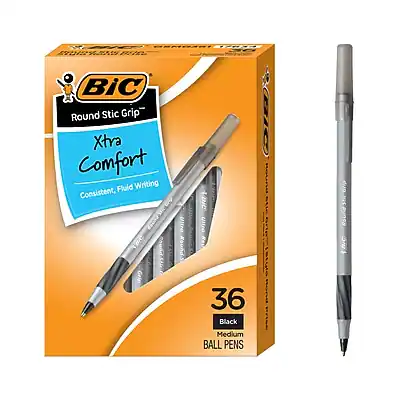 BIC Round Stic Grip
Xtra Comfort
Consistent, Fluid Writing
36 Black Medium BALL PENS