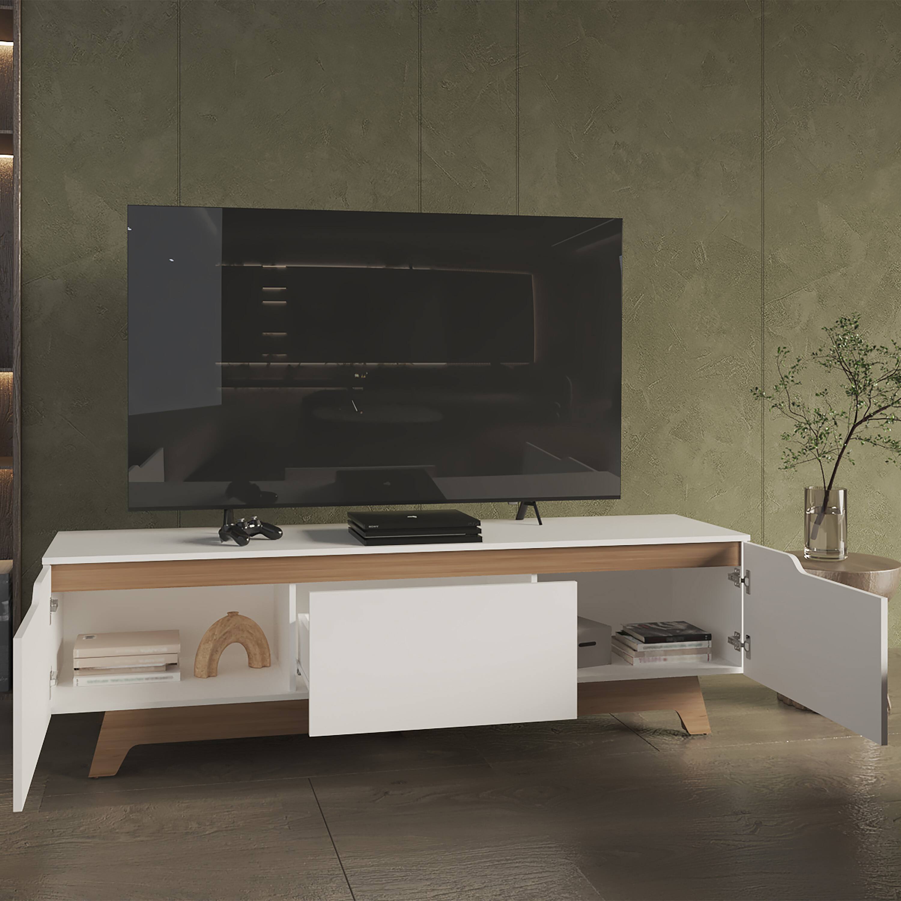 Alt View 1. Spaco - Spaco Wooden TV Stand with 2 Doors Modern Entertainment Center, Open Shelves and Cable Management for Living Room - Multicolor.