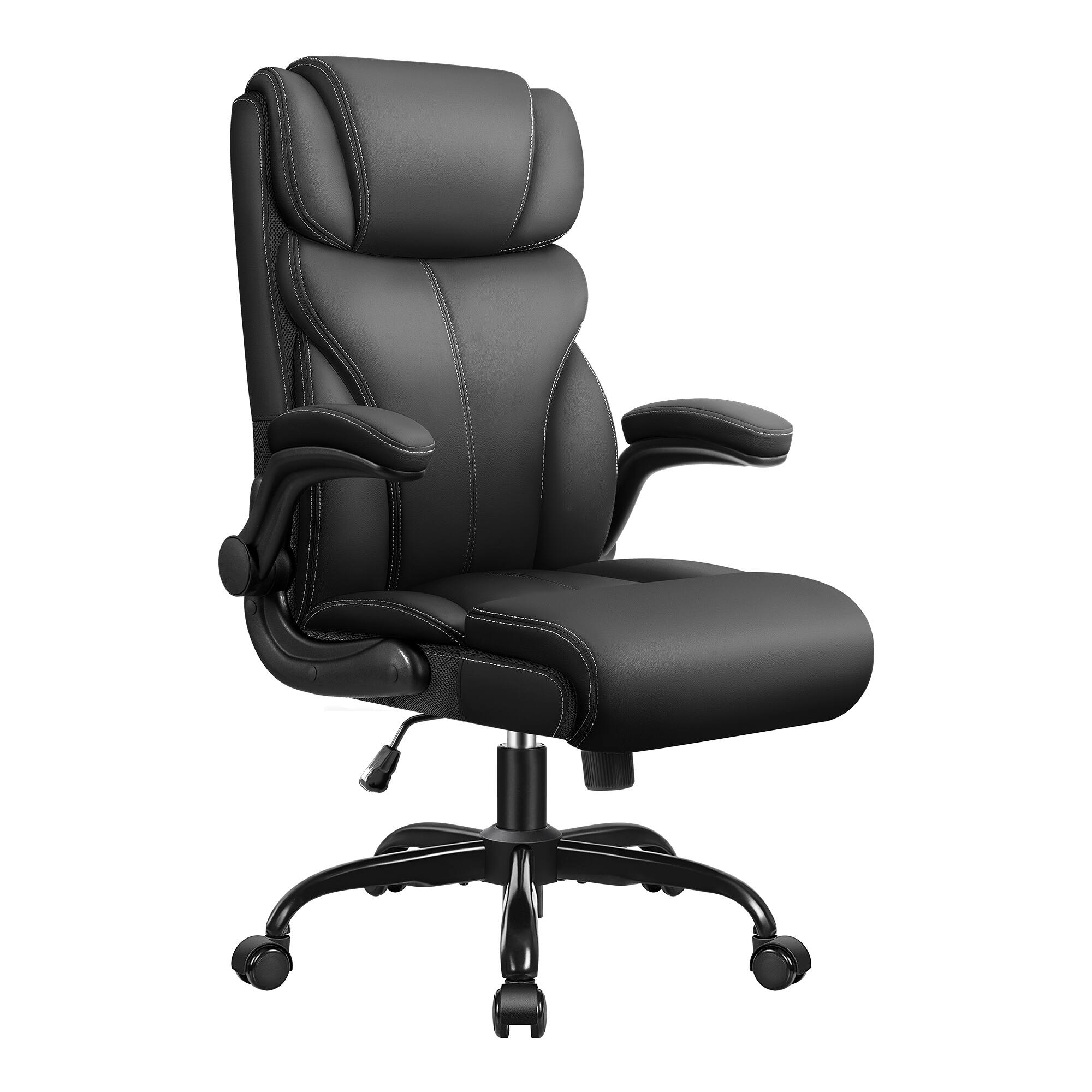 Left. Brick Attic - Office Chair, Ergonomic Computer Desk Chairs, Executive Leather Chair with Adjustable Flip-up Armrests, Rocking Function - Black.