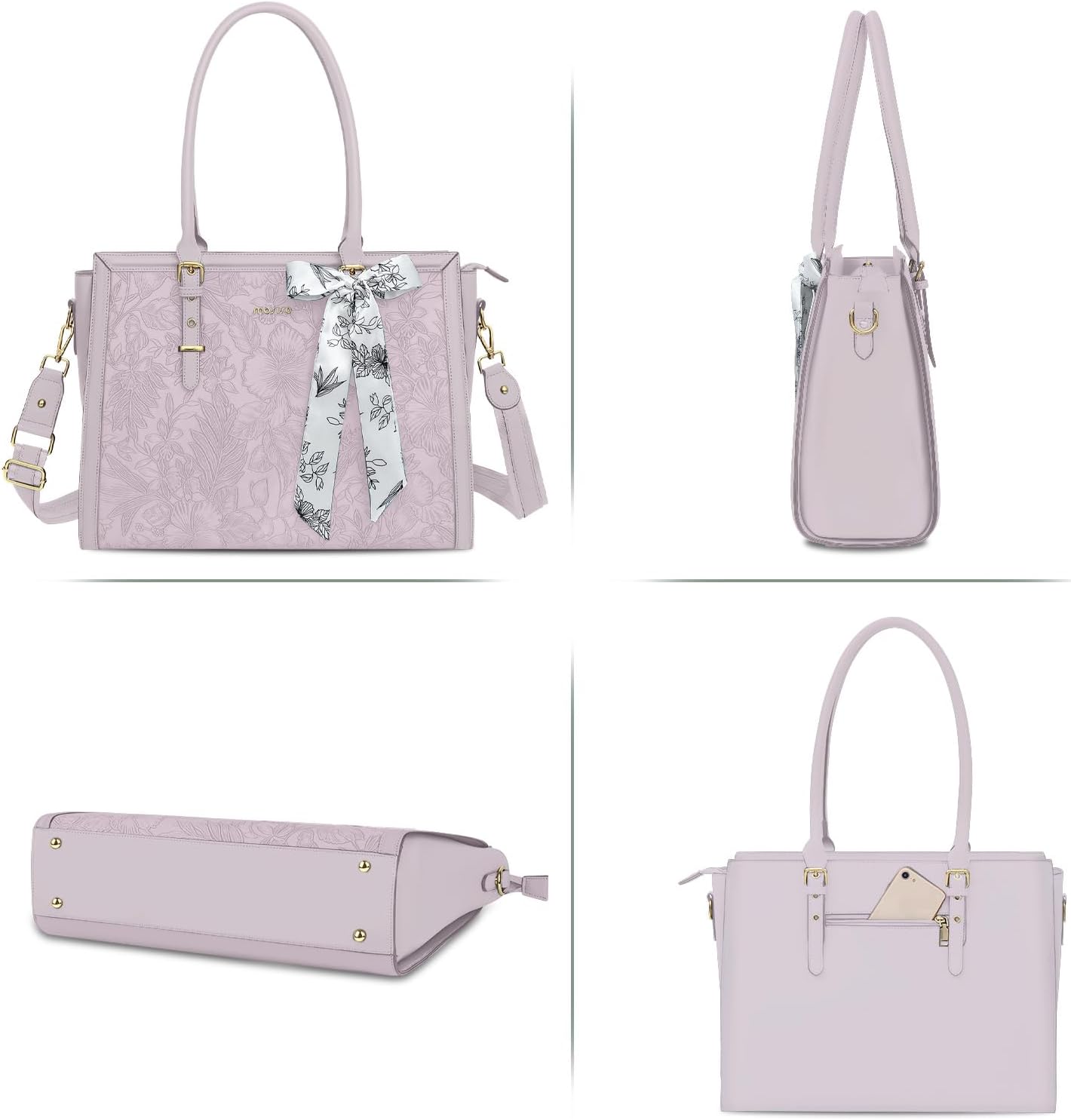 Alt View 3. mosiso - Laptop Bag for Women 17-17.3 inch PU Leather Tote Bag Work Briefcase Computer Bags - Dusty Lilac.