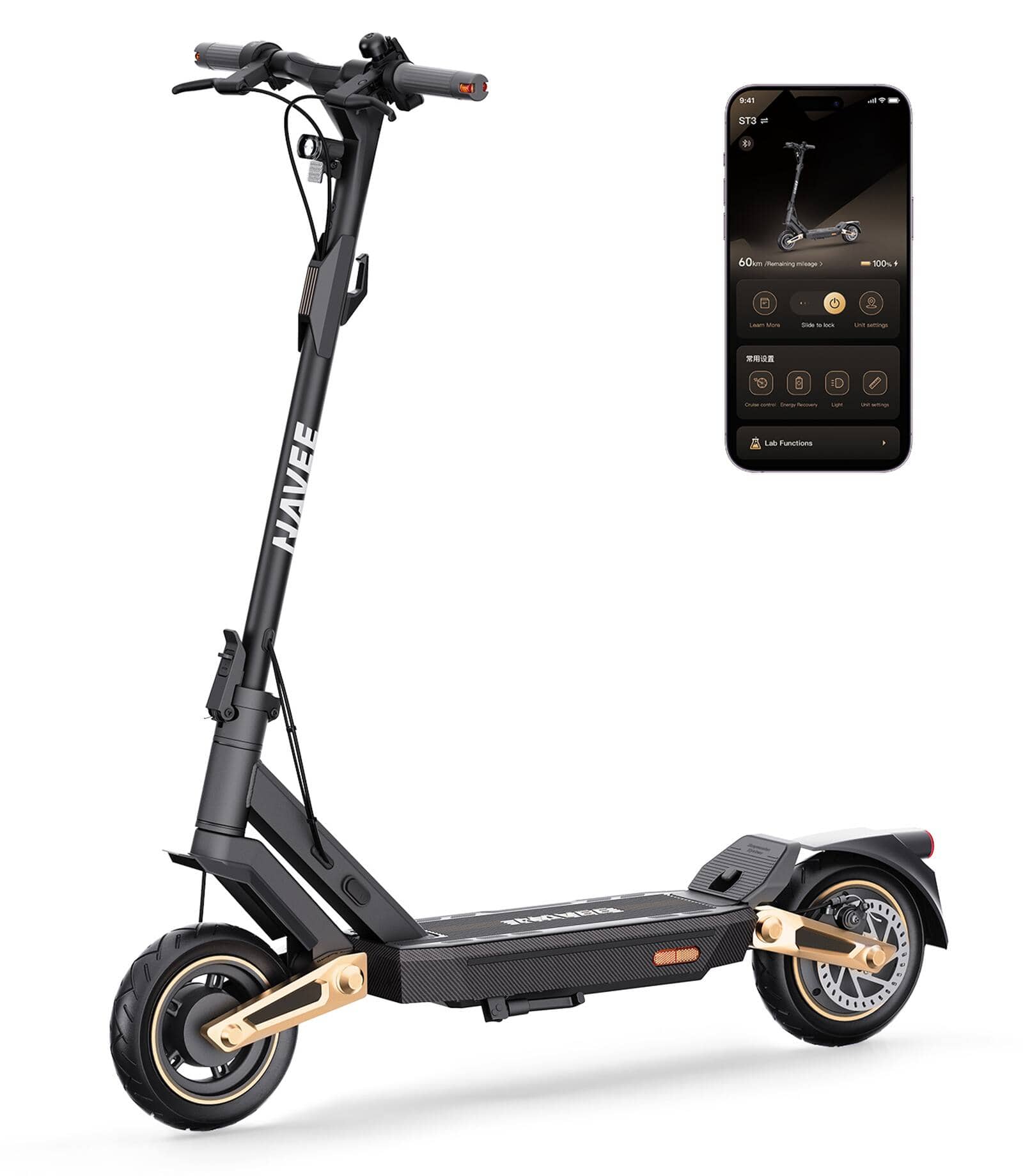 NAVEE - ST3 Electric Scooter w/37.3 miles Max Operating Range & 24.9 mph Max Speed - Black