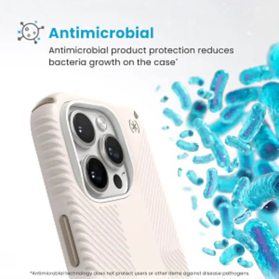 Antimicrobial Antimicrobial product protection reduces bacteria growth on the case. Antimicrobial technology does not protect users or other items from other pathogens.