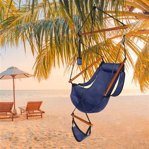 Alt View 10. Winado - 5FT Hammock Hanging Sky Chair, Air Deluxe Swing Seat with Cup Holder, Wooden Stick, Chain for Indoor Outdoor Garden - Blue.