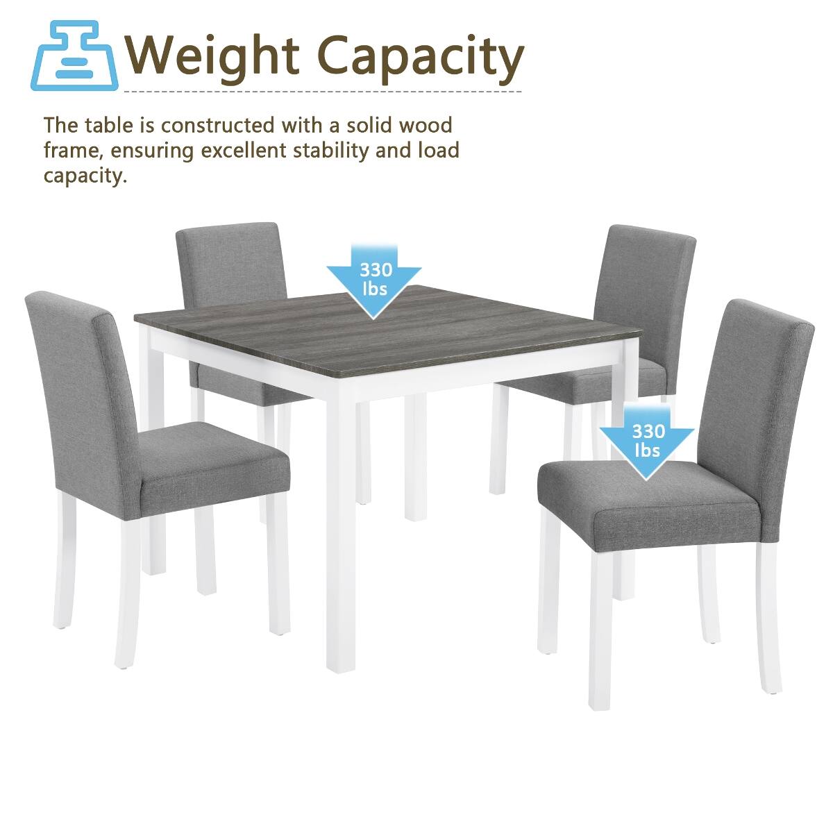 Weight Capacity

The table is constructed with a solid wood frame, ensuring excellent stability and load capacity.

330 lbs