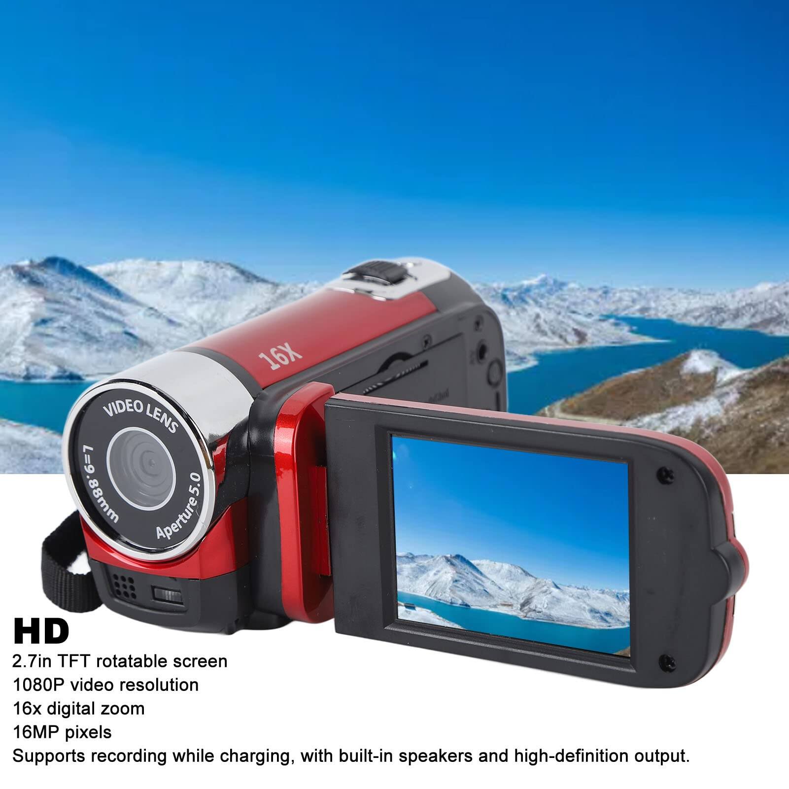 VIDEO LENS 6-7 mm 88° e=) Aperture 5.0 16X HD 2.7in TFT rotatable screen 1080P video resolution 16x digital zoom 16MP pixels Supports recording while charging, with built-in speakers and high-definition output.