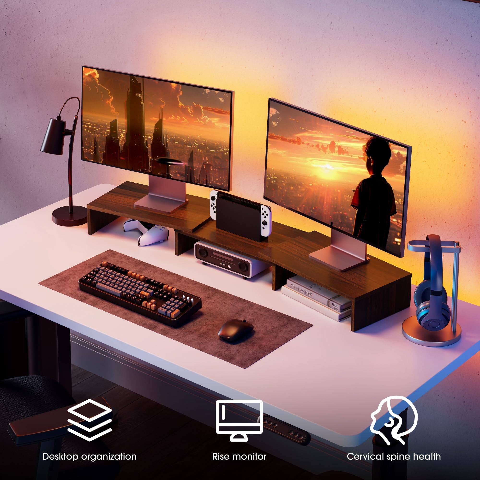 - Desktop organization
- Rise monitor
- Cervical spine health