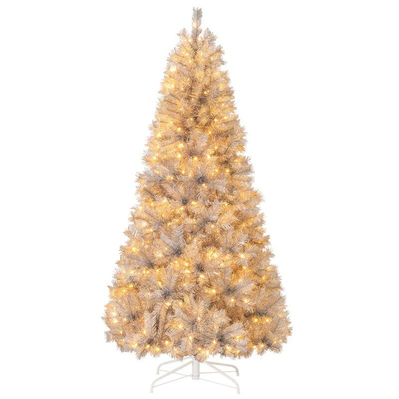 Alt View 3. WELLFOR - 7ft Pre‑litHinged Artificial Christmas Tree with 807 Branch Tips &400 LED Lights,  Silver‑Tinsel Xmas Tree - Silver.