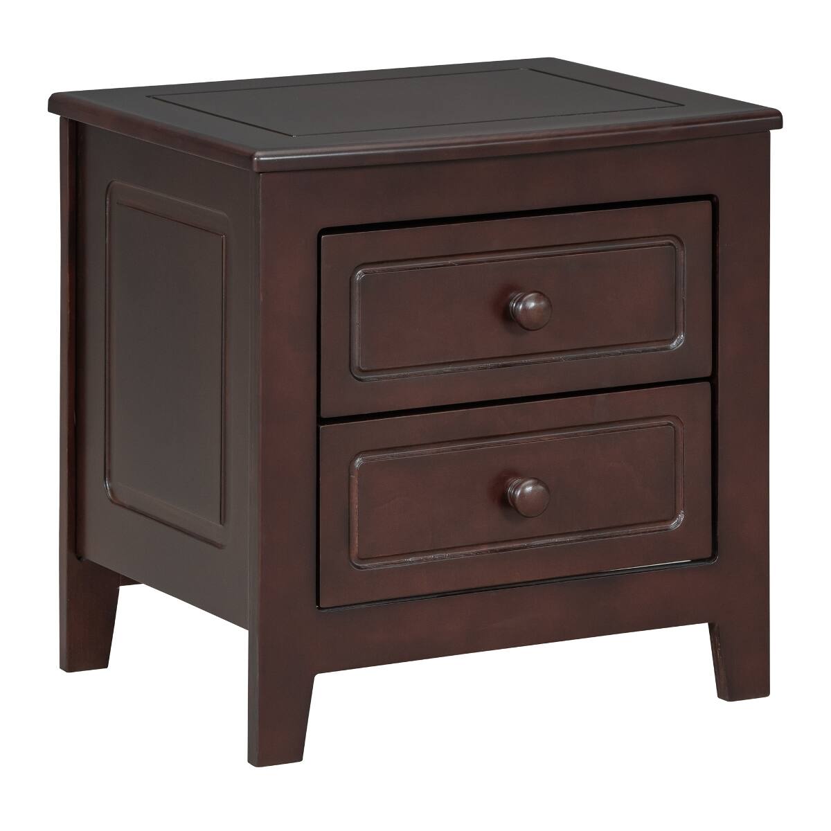 Back. Loheer - Loheer 2 Drawer Nightstand, Walnut Mid Century Bedside Table with Storage - Walnut.