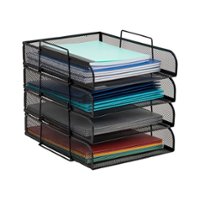 Mind Reader - Stackable Paper Tray, Desktop Organizer, File Storage, Office, Metal Mesh, 10.5"L x13.5"W x11.25"H, 4 Pcs. - Black - Front_Zoom
