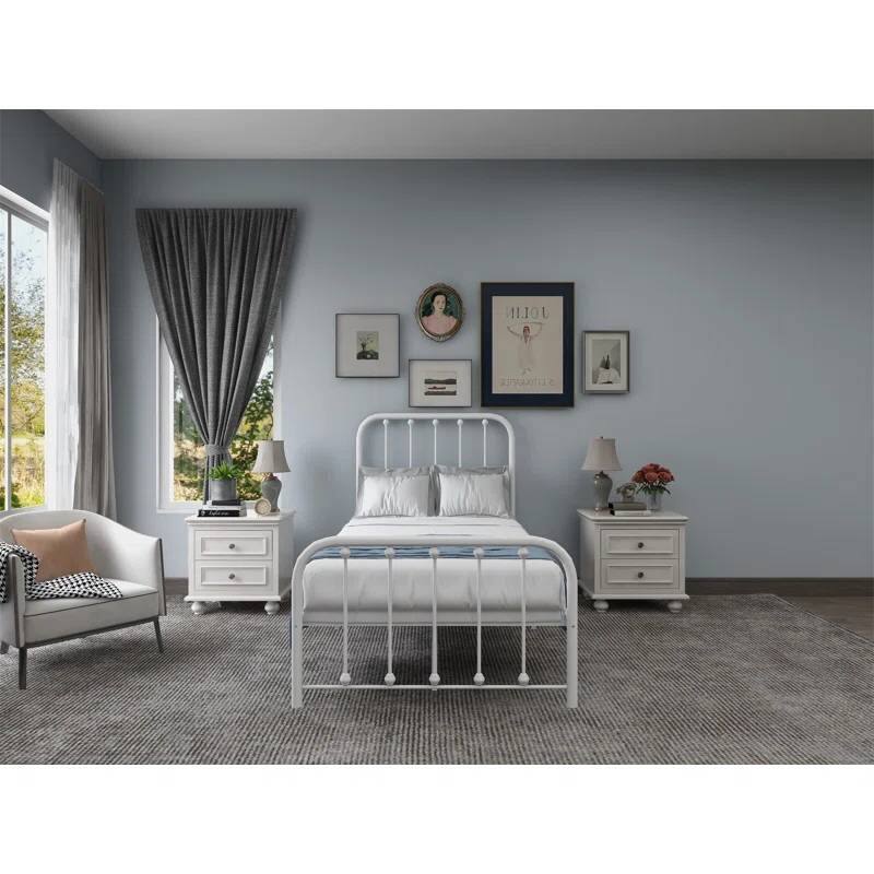 Left. Hivvago - Hivvago Twin Metal Bed Frame with Slatted Rounded Corners Headboard and Footboard - White.