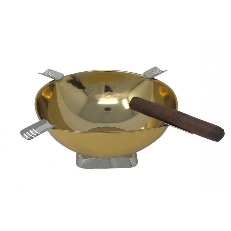 Left. Prestige - Smokin Ash' Quadrangle Cigar Ashtray (Gold) - Gold Polished Finish.