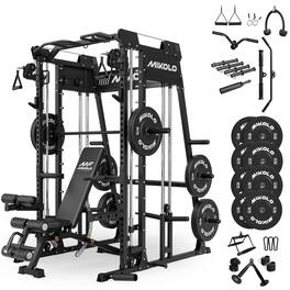 Mikolo - M11 Smith Machine, 2200lbs Squat Rack with LAT-Pull Down System & Cable Crossover Machine, Training Equipment - Black