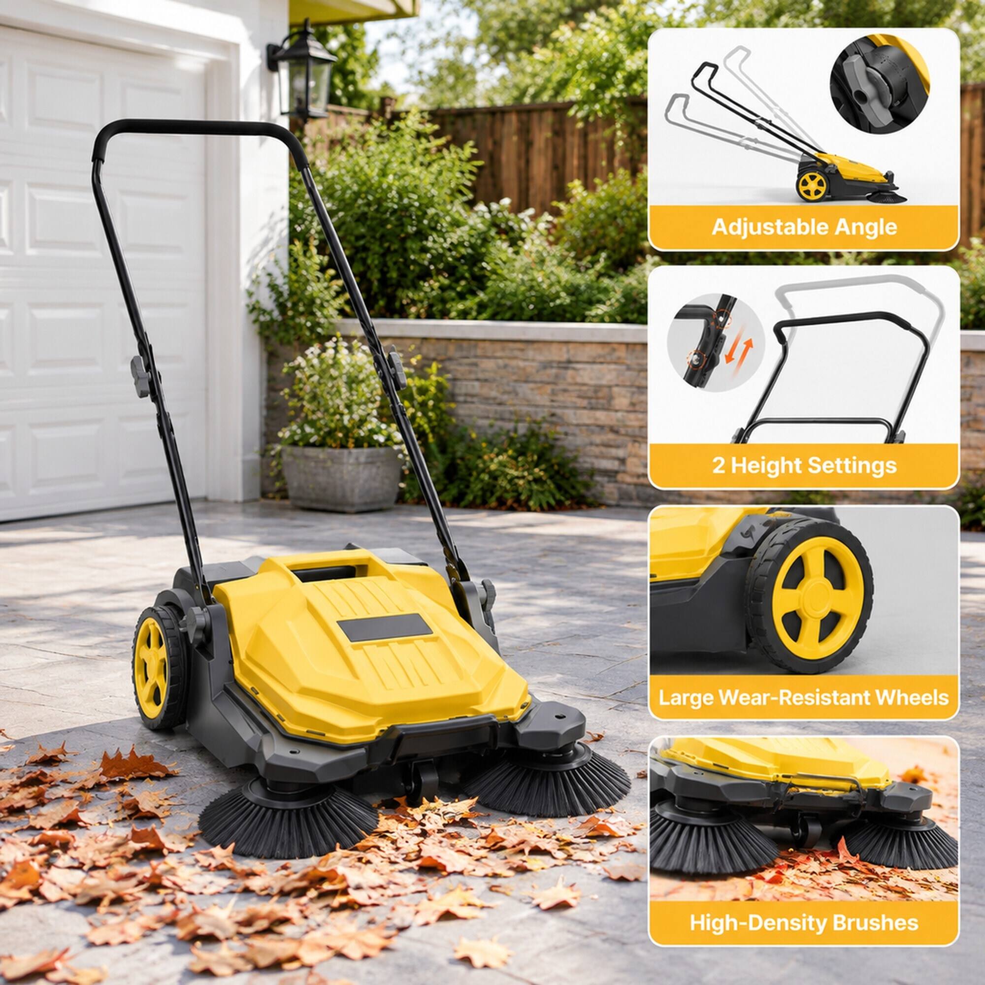 Adjustable Angle  
2 Height Settings  
Large Wear-Resistant Wheels  
High-Density Brushes