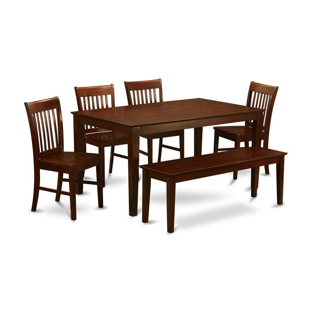 Back. East West Furniture - 6 PC Dining set with bench-Dinette Table and 4 Kitchen Dining Chairs and Bench - Mahogany.