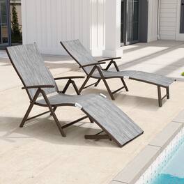 Crestlive Products - Outdoor Aluminum Folding Recliner Adjustable Chaise Lounge (Set of 2) - Black Gray