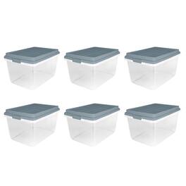 Hefty - 72 Qt Hi-Rise Stackable Plastic Storage Bin with Lid, 6 Pack - Smoke Blue