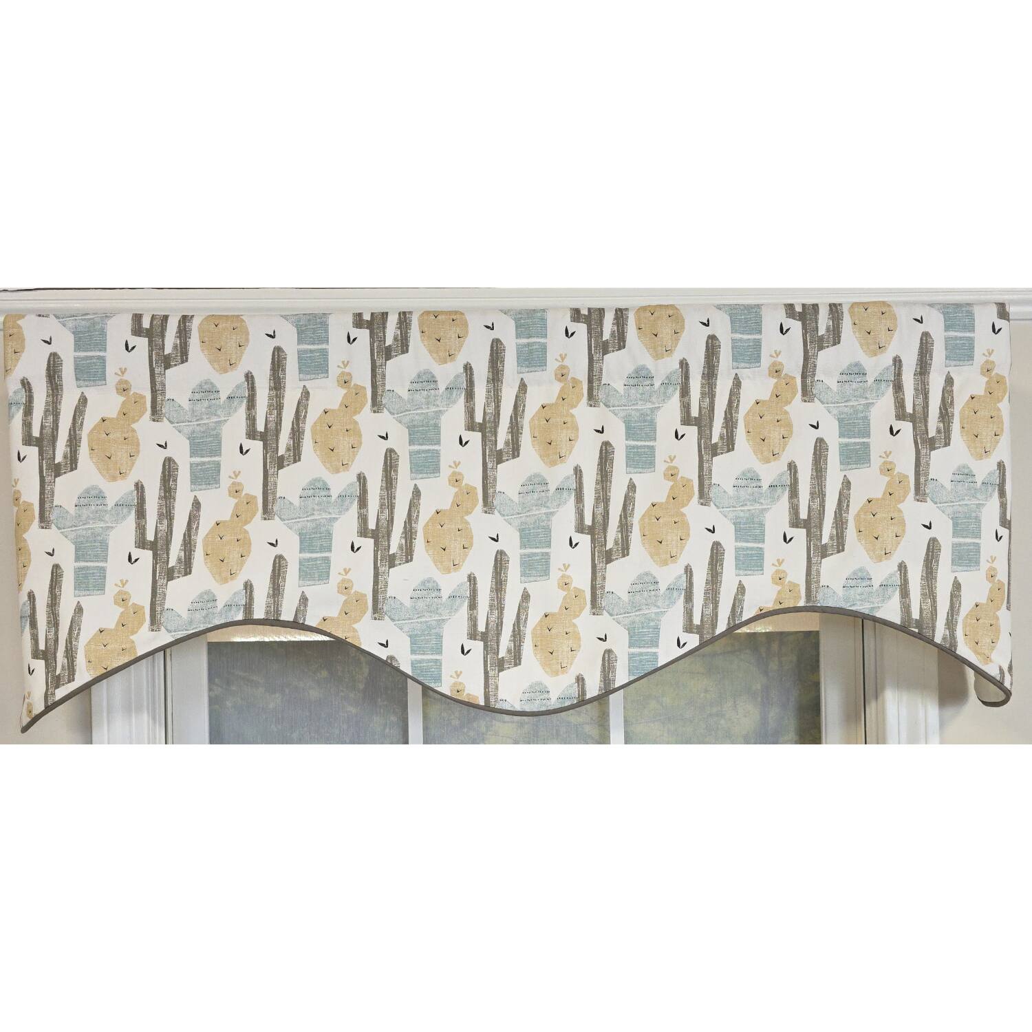 Left. RLF Home - RLF Home 100% Cotton Arizona Cornice  Fully lined Windows Rod Pocket Valance 50" x 17"  Natural - Natural.
