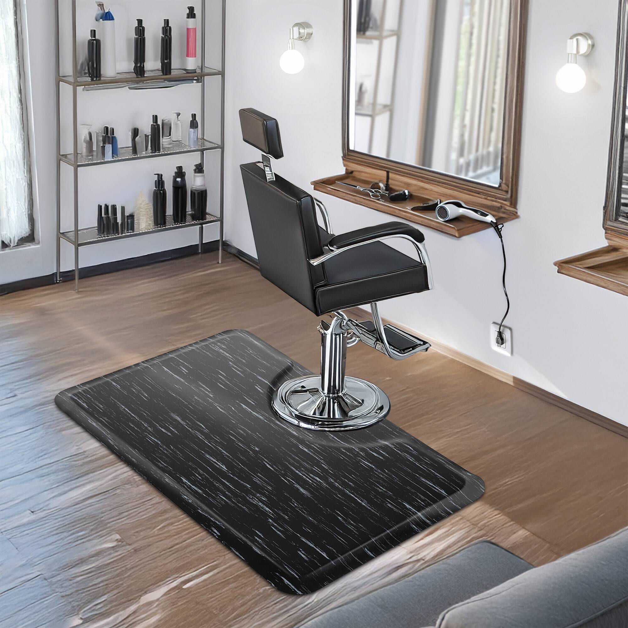 Alt View 6. Saloniture - 3 x 5-ft Salon and Barber Shop Chair Anti-Fatigue Floor Mat - Black.