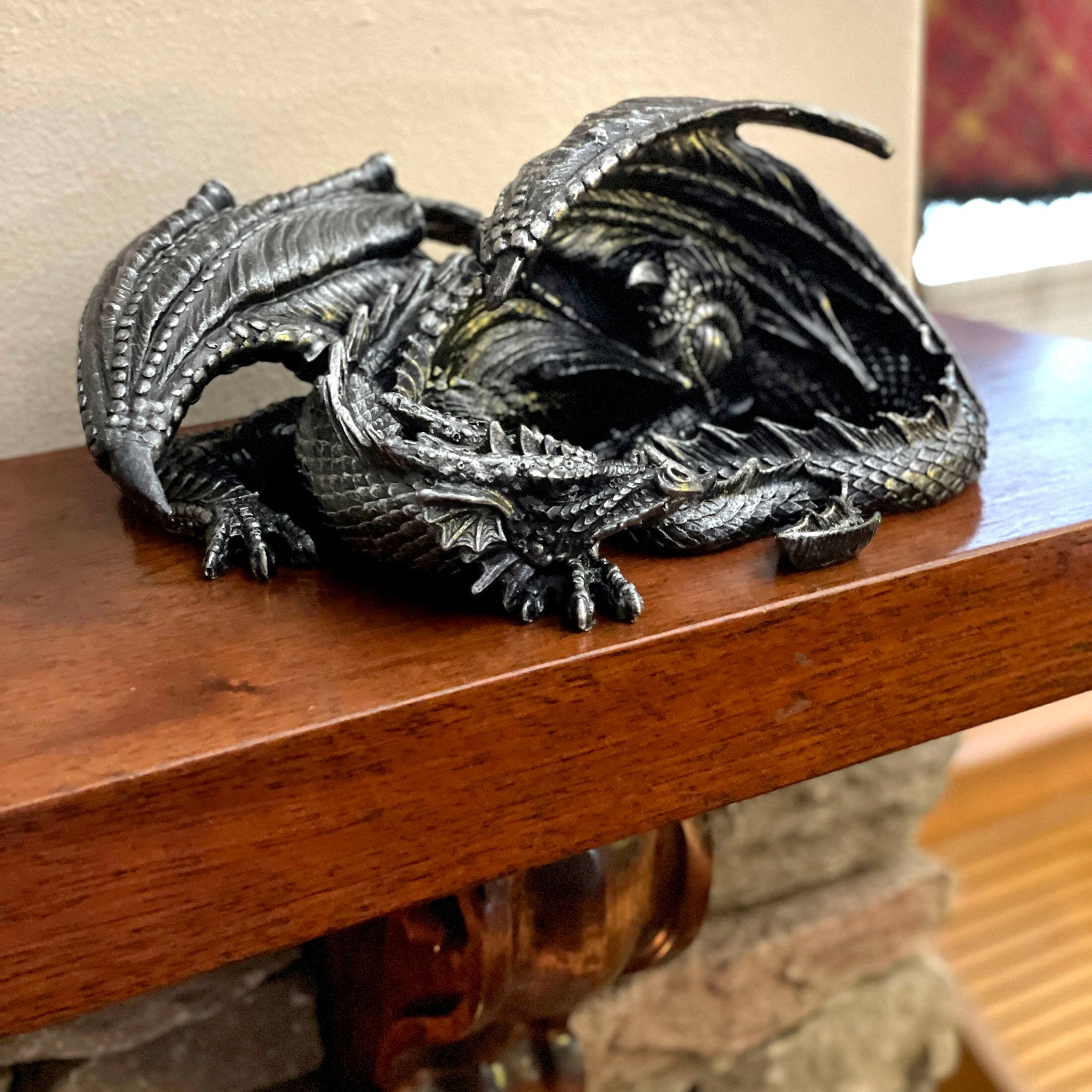 Alt View 5. Zeckos - Somasaurus Metallic Black Gothic Sleeping Dragon Statue 12 in. - Black.