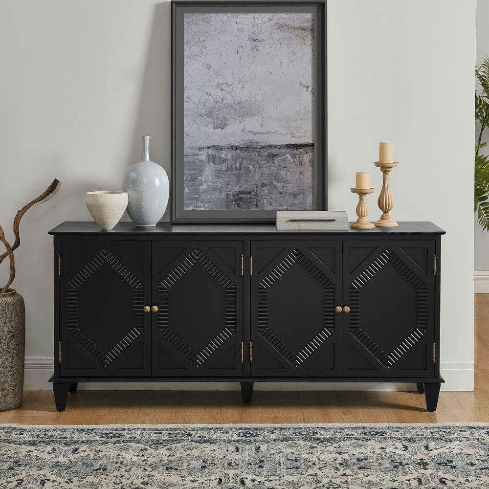 Kadyn - 65.2" Mid Century Modern Sideboard Buffet Cabinet, Accent Coffee Bar Wine Bar Storage Cabinet - Black