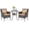Front. Costway - Costway 3PCS Patio Wicker Bistro Set, 2 Rattan Chairs with Double-Tier Tempered Glass Table - Mix Brown + Beige.