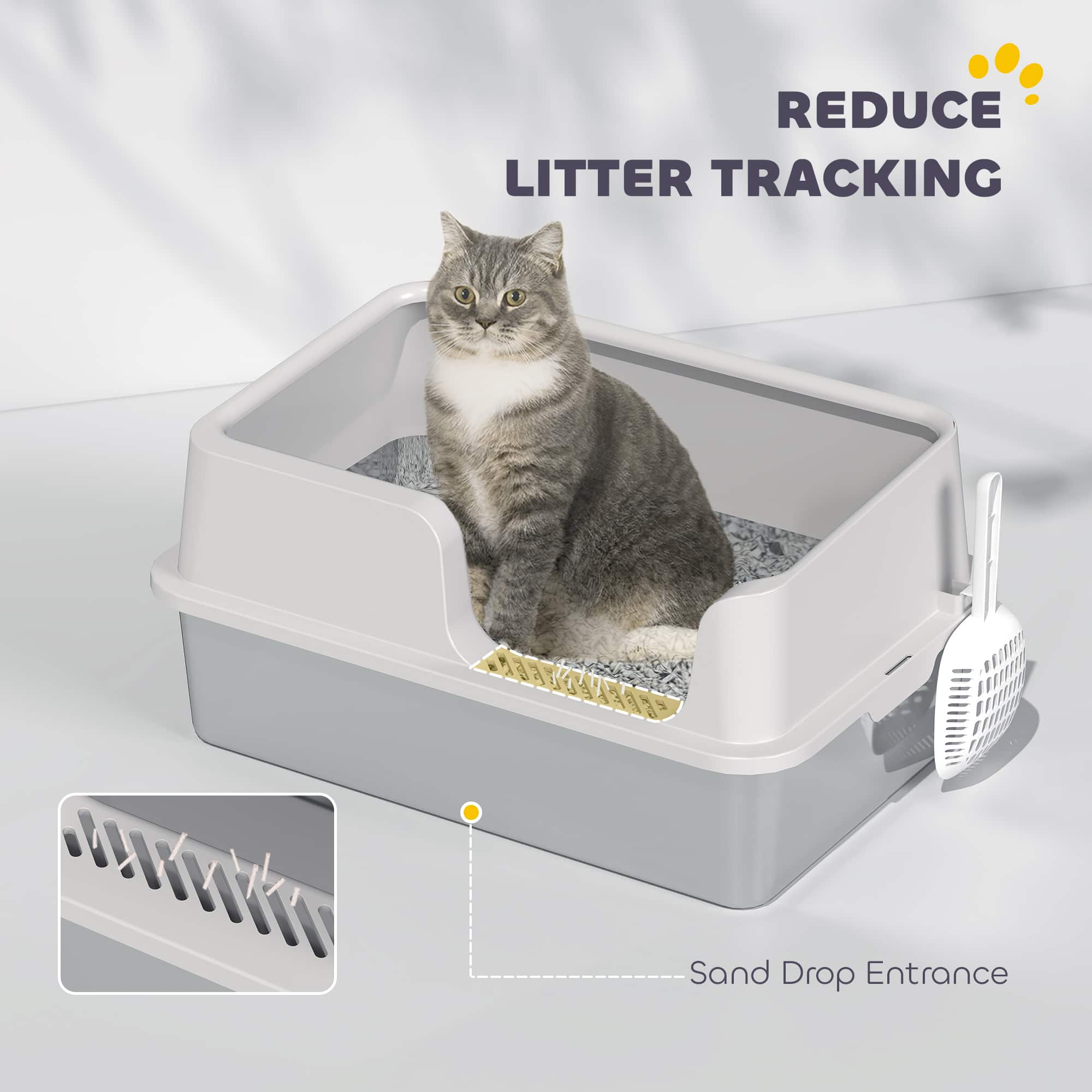 Pawhut Litter Box, Cat Litter Box, High Side, Kitten Litterbox for