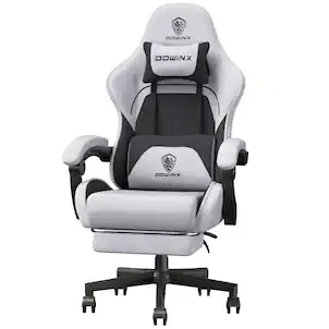 Dowinx - Gaming Chair Fabric Big and Tall with Pocket Spring Cushion, Massage Game Chair Cloth with Headrest - White
