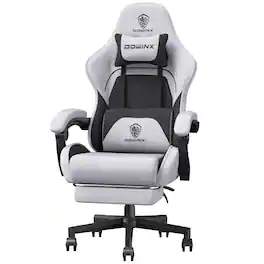 Dowinx - Gaming Chair Fabric Big and Tall with Pocket Spring Cushion, Massage Game Chair Cloth with Headrest - White