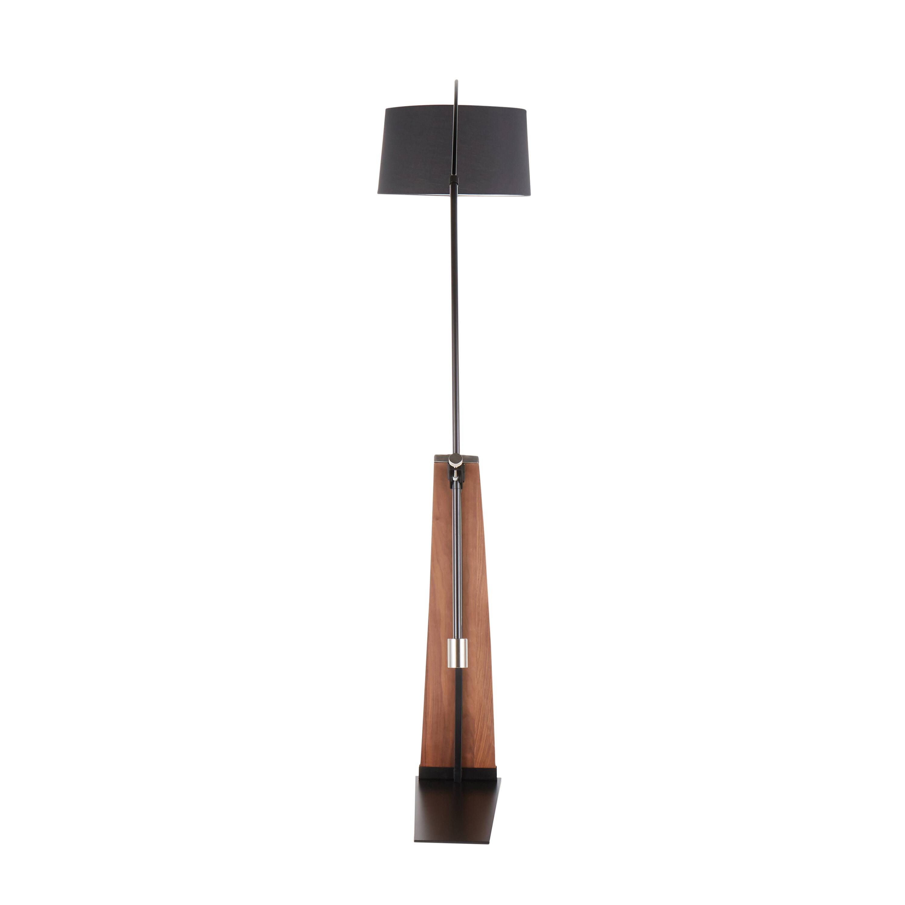 Back. Loheer - Loheer Mid-Century Modern Floor Lamp Walnut Wood Arched Standing Light with Black Linen Shade 74 Inch Tall - Walnut.