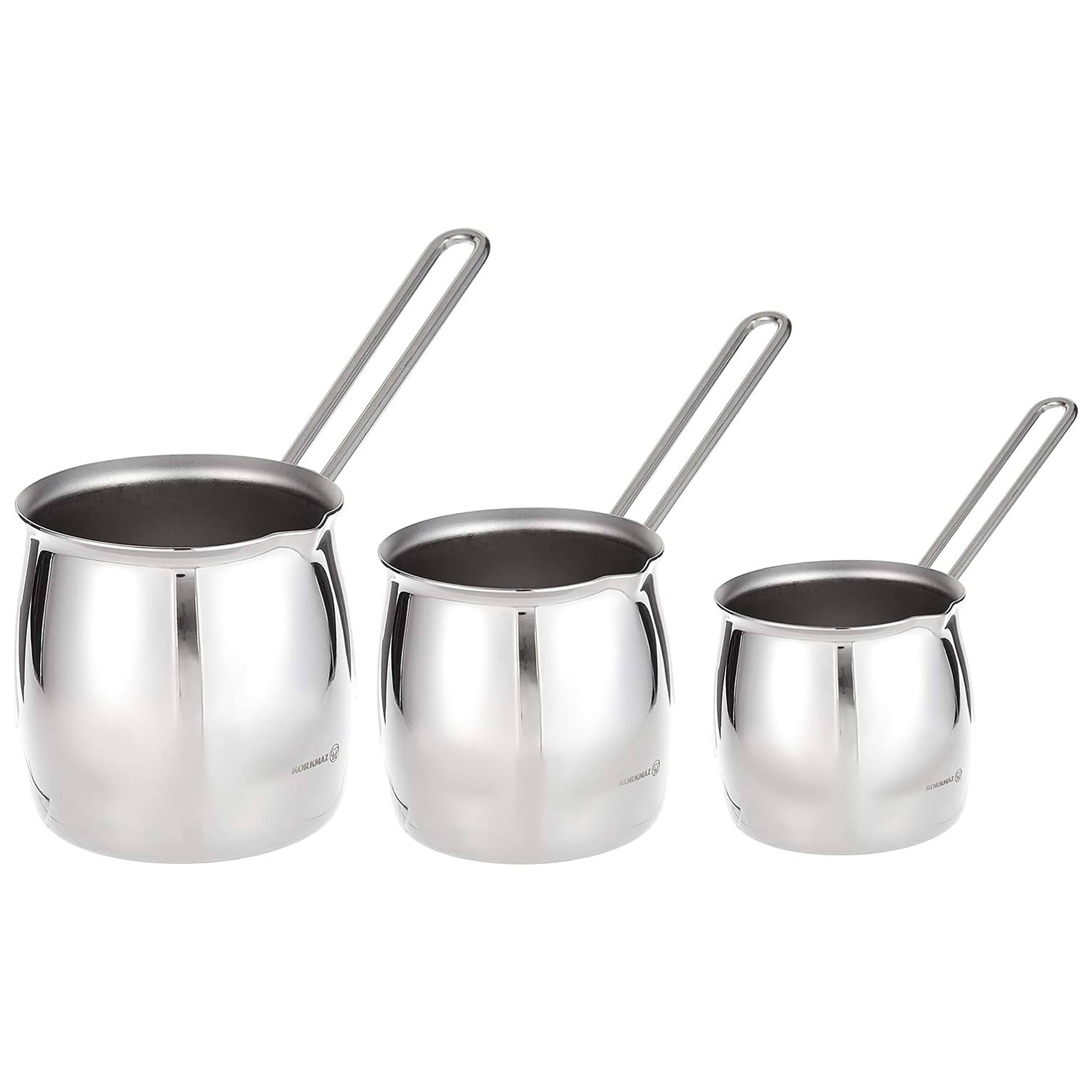 Alt View 1. Korkmaz - Korkmaz Tombik 3 Piece Stainless Steel Turkish Coffee Pot Set in Silver - Silver.