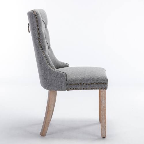 Alt View 1. LUCKY ONE - Assembled Tufted Linen Dining Chair Set of 2 with Wood Legs Nailhead Trim High Back Side Chair - Gray.