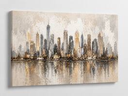 FC Design - Large Canvas 24x36" Neutral City Skyline Waterfront Minimal Art Painting Home Wall Décor - MultiColor