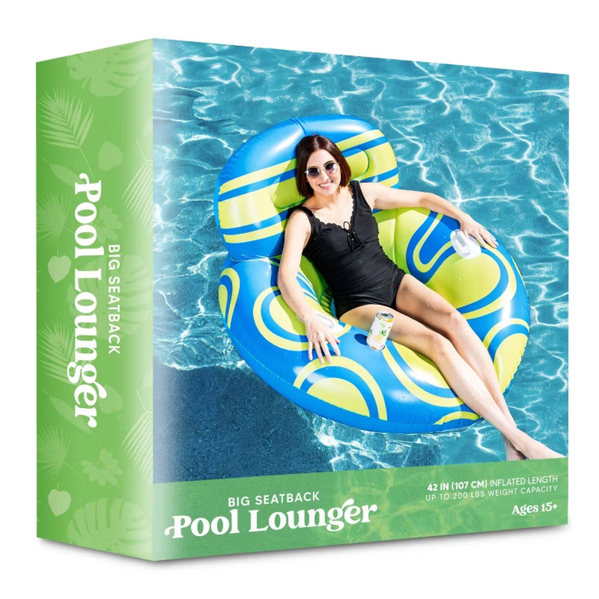 Pool Lounger  
BIG SEATBACK  
42 IN (107 CM) INFLATED LENGTH  
UP TO 200 LBS WEIGHT CAPACITY  
Ages 15+