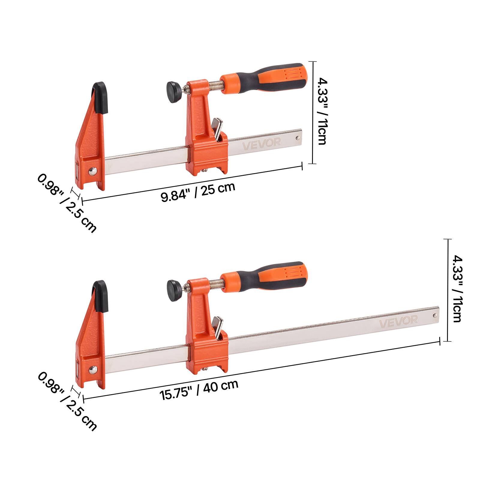 0.98" / 2.5 cm  
9.84" / 25 cm  
4.33" / 11 cm  
15.75" / 40 cm